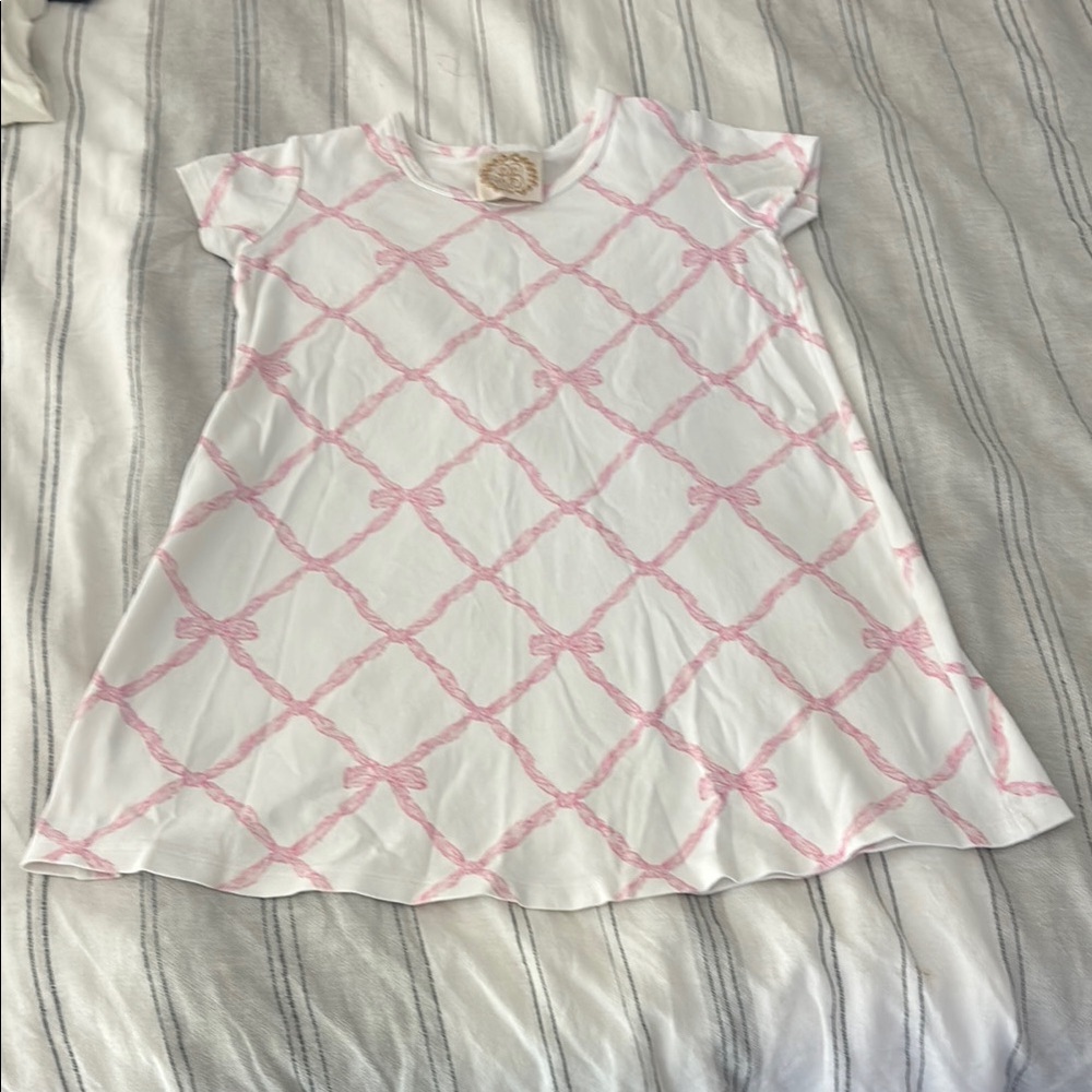 White and Pink Bow Pattern Dress